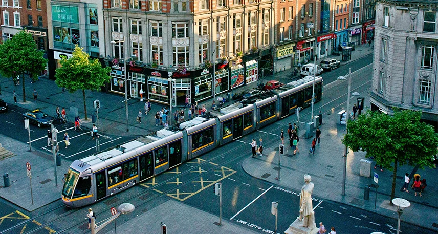 City view with tram, representing global destinations guided by top Abroad Study Consultancy Kerala
